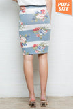 Plus Sized Floral Striped Pencil Skirt