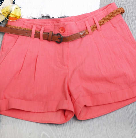 Coral Linen Shorts