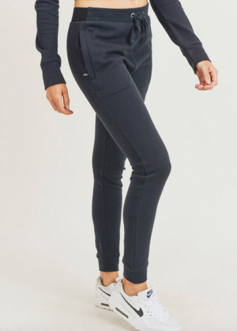 Terry Cotton Skinny Joggers with Zippered Pockets