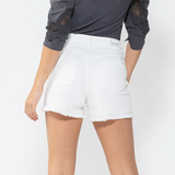 White Button Fly Tulip Hem Shorts