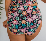 Black Floral High Waist Bikini Bottoms