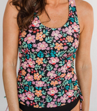 Black Floral Tankini Swim Top