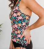 Black Floral Tankini Swim Top