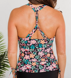 Black Floral Tankini Swim Top