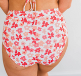 White Floral High Waist Bikini Bottoms