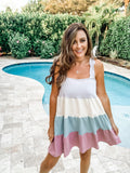 Color Block Tiered Ruffle Dress