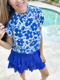 Royal Floral Flutter Sleeve Top