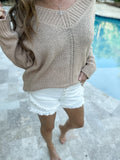 White Button Fly Tulip Hem Shorts