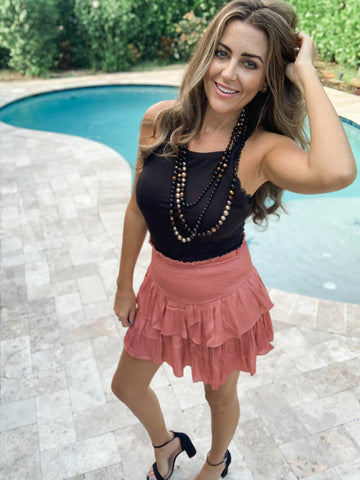 Marsala Smocked Ruffle Skort