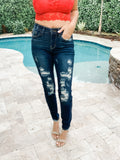 Dark Wash Mid Rise Distressed Jeans