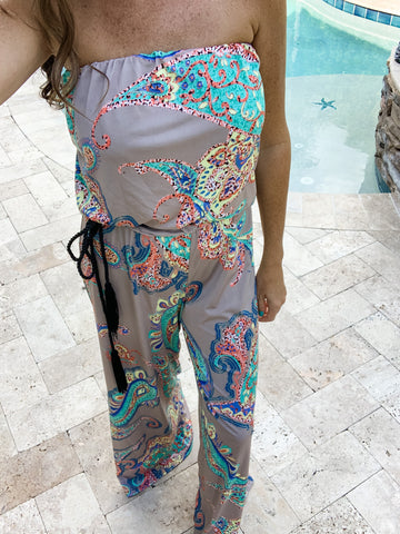 Paisley Printed Belted Jumpsuit