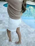 White Button Fly Tulip Hem Shorts