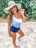 Color Block One Shoulder Swimsuit