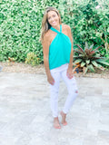 Sea Green Front Twist Halter Top